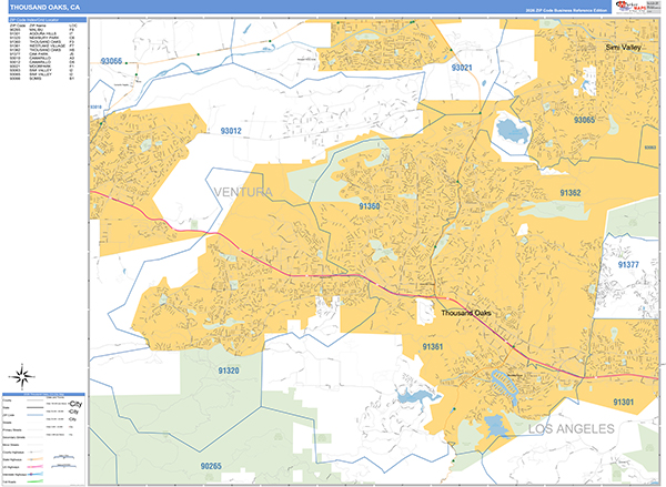 Thousand Oaks Wall Map